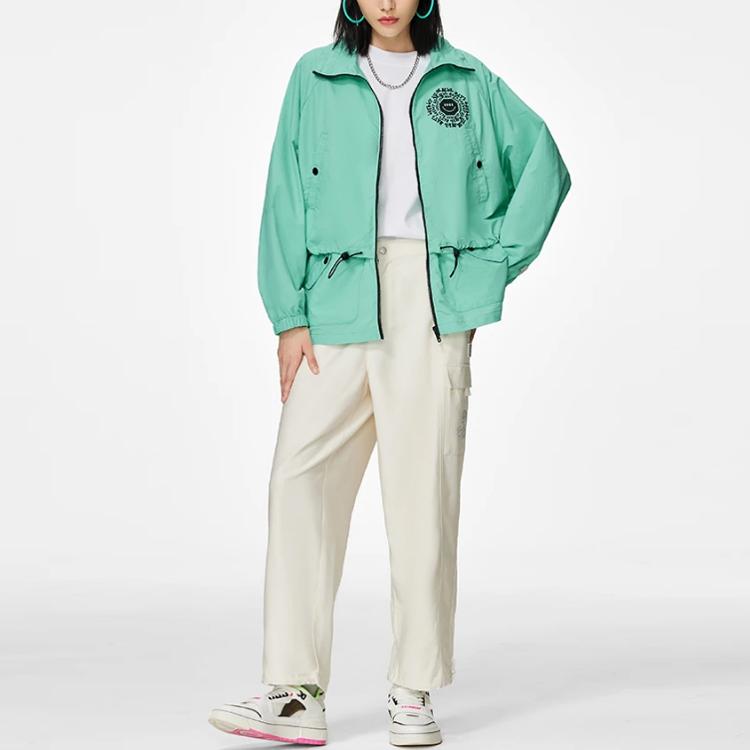 Li Ning Anti-Five Series Letter Pattern Printed Multi-Pocket Zipper Stand Collar Jacket Women jackets Ice-Green AFDS574-3
