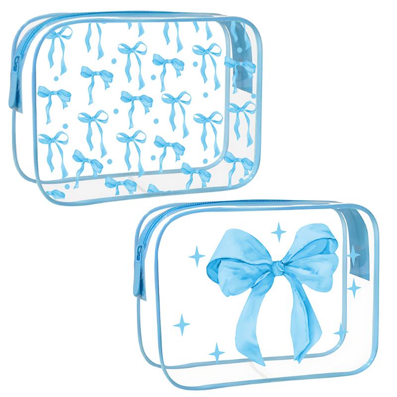 All Over Print Waterproof Pvc Nylon Pouch Bows Makeup Bag Transparent Toiletry Zipper Pouch Bow Clear Cosmetic Bags