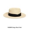 Flat top straw hat women's beach sunscreen bow top hat photo vacation straw weaving simple temperament sun hat