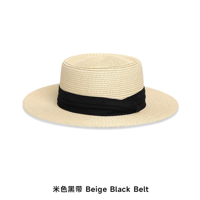 Flat top straw hat women's beach sunscreen bow top hat photo vacation straw weaving simple temperament sun hat