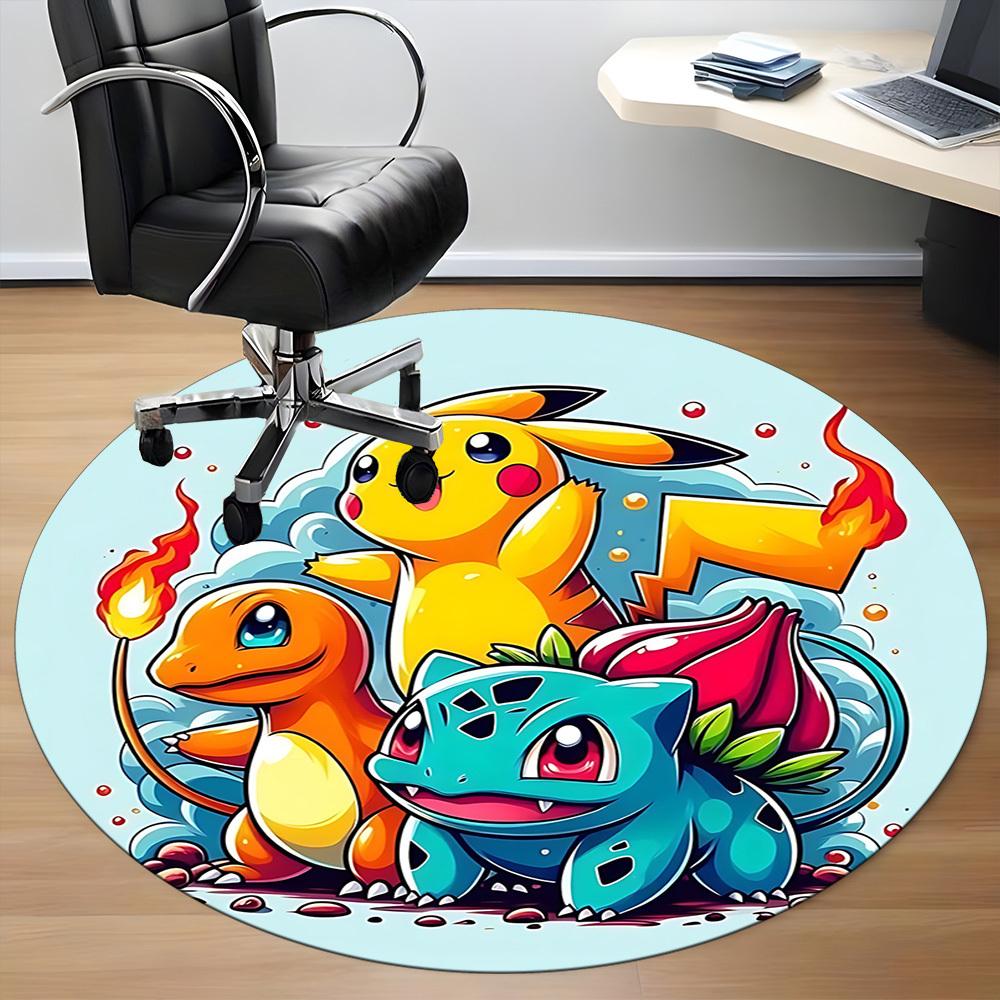 1pc Pikachu Pokemon Characters Office Round Area Rug, Indoor Mat Suitable For Office,Bedroom Living Room Home Decor, Room Deco a09260