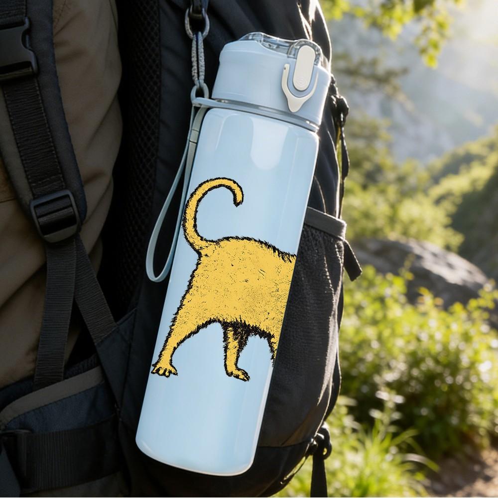 1PC Cute Yellow Cat Kitten Animal Print 750ml Color Plastic Sports Water Bottle Leakproof Flip Straw Lid Suitable for Sports Office Home Use