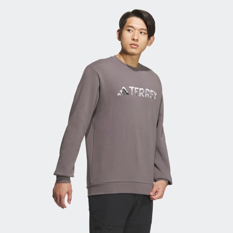 Adidas Alphabet Crew Neck Outdoor Sports Pullover Sweatshirt Men Tops Charcoal-Grey JE6768