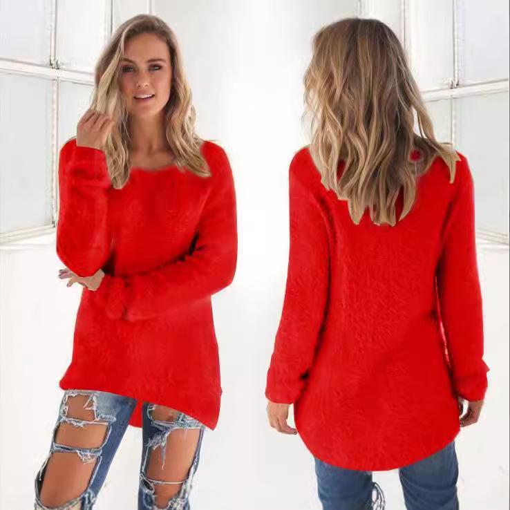 Women's Solid Color Long Sleeve Sweater Top for Autumn/Winter