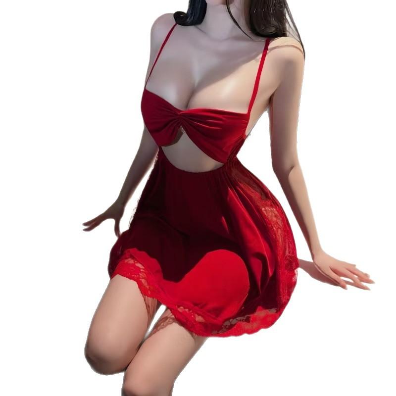 Night new European and American style underwear backless temptation no suspender skirt passion pajamas sexy bow nightdress