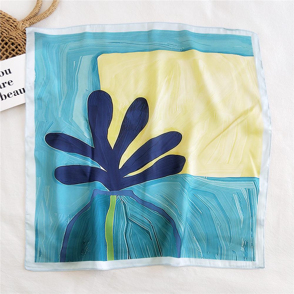 53cm Silk Square Scarf for Women: Elegant Korean Design for Spring, Summer, Autumn - Fashionable Digital Print Headscarf