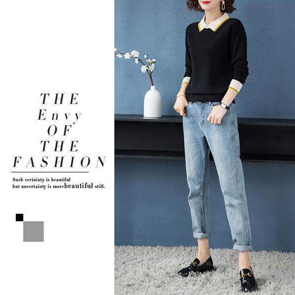 

Осенне-зимний свитер большого размера, женский свободный пуловер с длинным рукавом с кукольным воротником, вязаная верхняя одежда XXXL