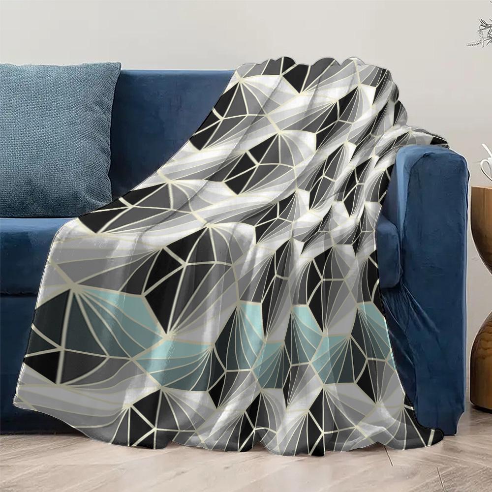 Geometric Pattern Fleece Blanket - Modern Abstract Hexagon Design Throw Blanket for Sofa Couch Bed Decor Gift
