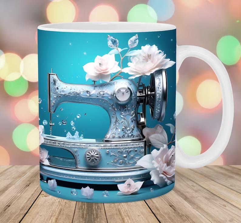 3D Painting Sewing Machine Sewing Machine Ceramic Coffee Mugs Books Water Mugs Books