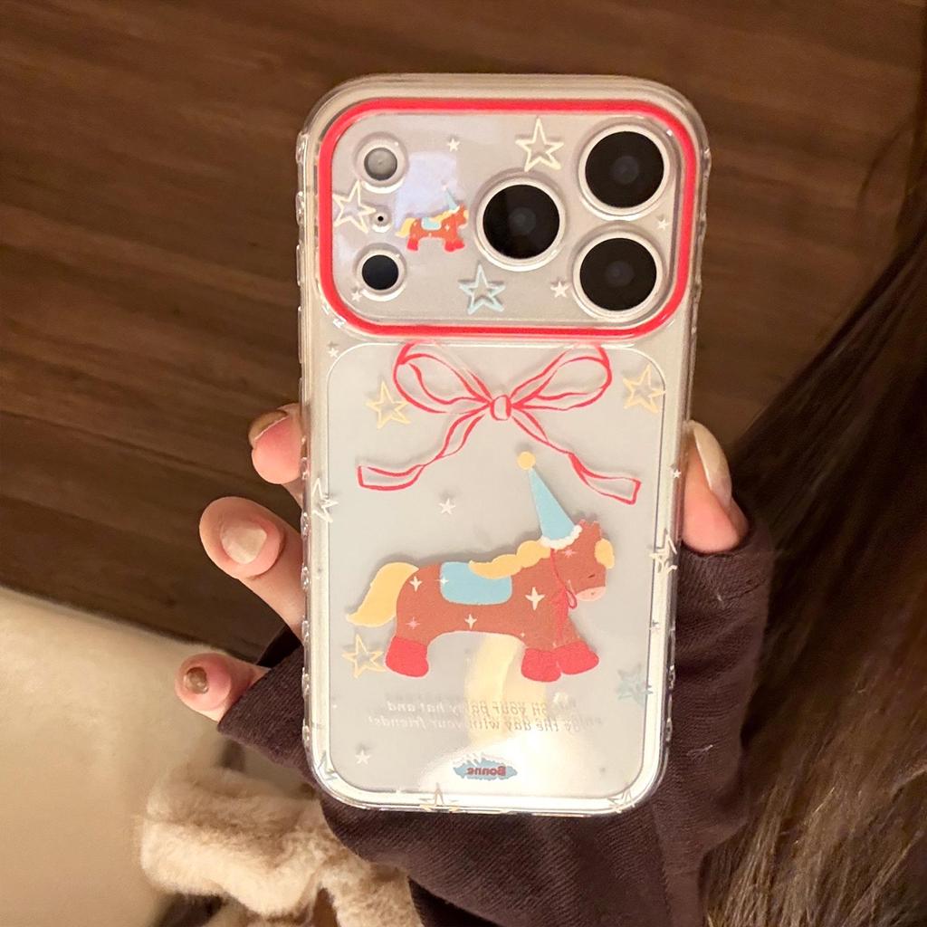 Cartoon Horse Transparent Red Bow iPhone Case for 11/13/16 Pro Max