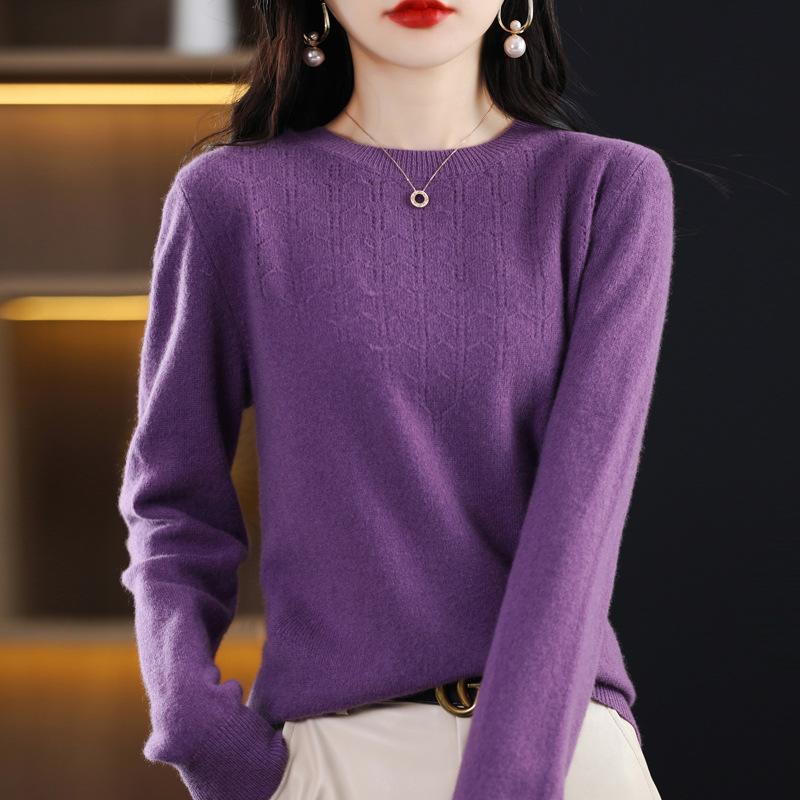 

Женская одежда Осень Зима Пуловер Повседневный Офисный Леди Топы Круглый вырез Однотонный Фонарик Длинный рукав Свитер Вязаный XS