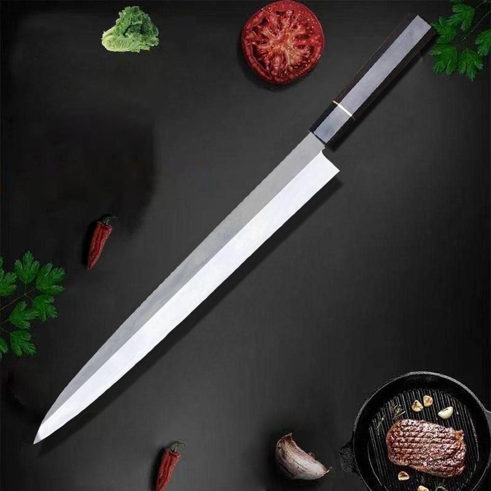 

Нож для сашими Одностороннее лезвие Сталь 10Cr15MoV Нарезка Лосось Ветчина Филетирование Рыба Тесак Янагиба Японские Кухонные Ножи 30cm Blade