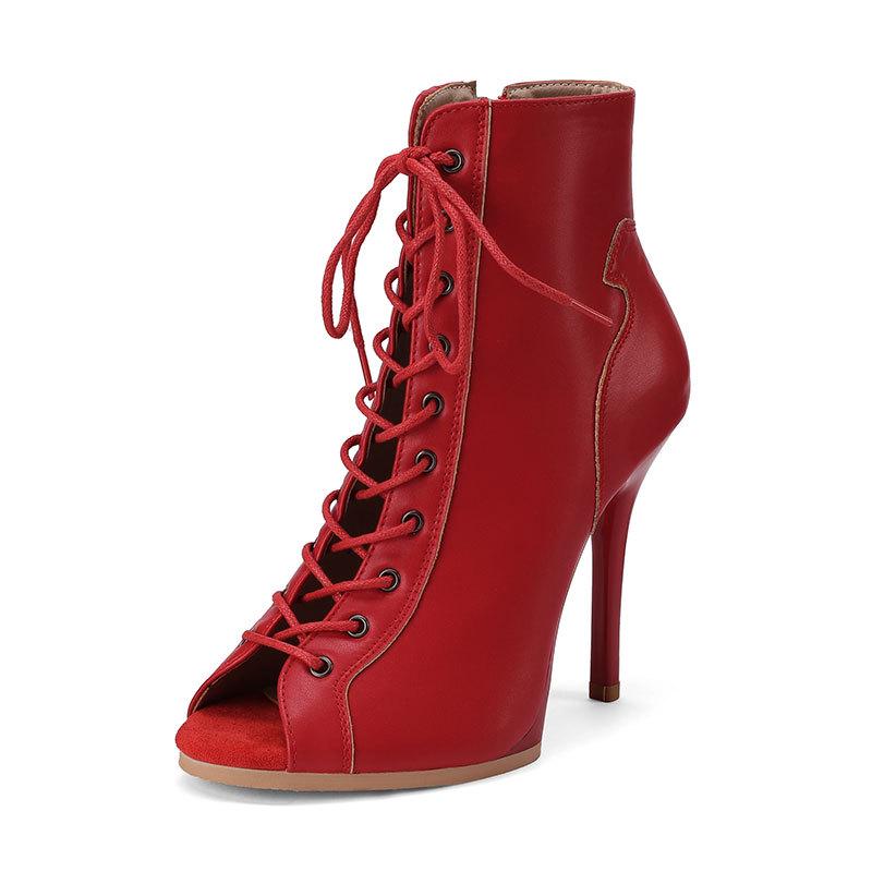 Women's Black Lace-up Ankle High Heels Jazz Dance Shoes with Soft Sole