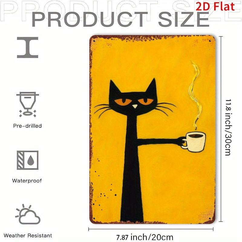 

Vintage Black Cat with Coffee Cup Metal Wall Art x Inch Distressed Iron Rustic Decor for Indoor And Outdoor 20x30cm（7.8x11.8inch）