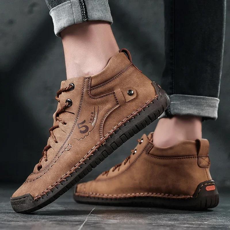 Men's Shoes Leather Walking Shoes Women Hand Stitching Outdoor Stitched Men Casual Shoe Unisex Boots