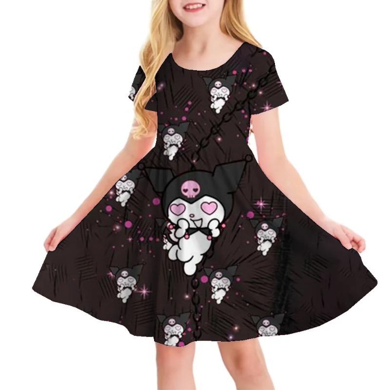 Hello Kitty Printed Children T Shirt Dresses Kuromi My Melody Girls Casual Dress Kids Cute Kitty