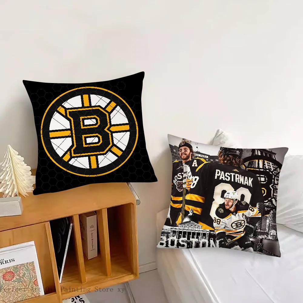 B-Boston-N B-Bruins Pillow Case Square Pillow Bedroom Sofa Leisure Comfort Cushion Car Living Room Home Decoration