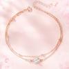 Women Bracelet Double-Layer Cherry Blossom Pendant Bracelet with Rhinestones Inlaid Hollow Design Adjustable Length Bracelet