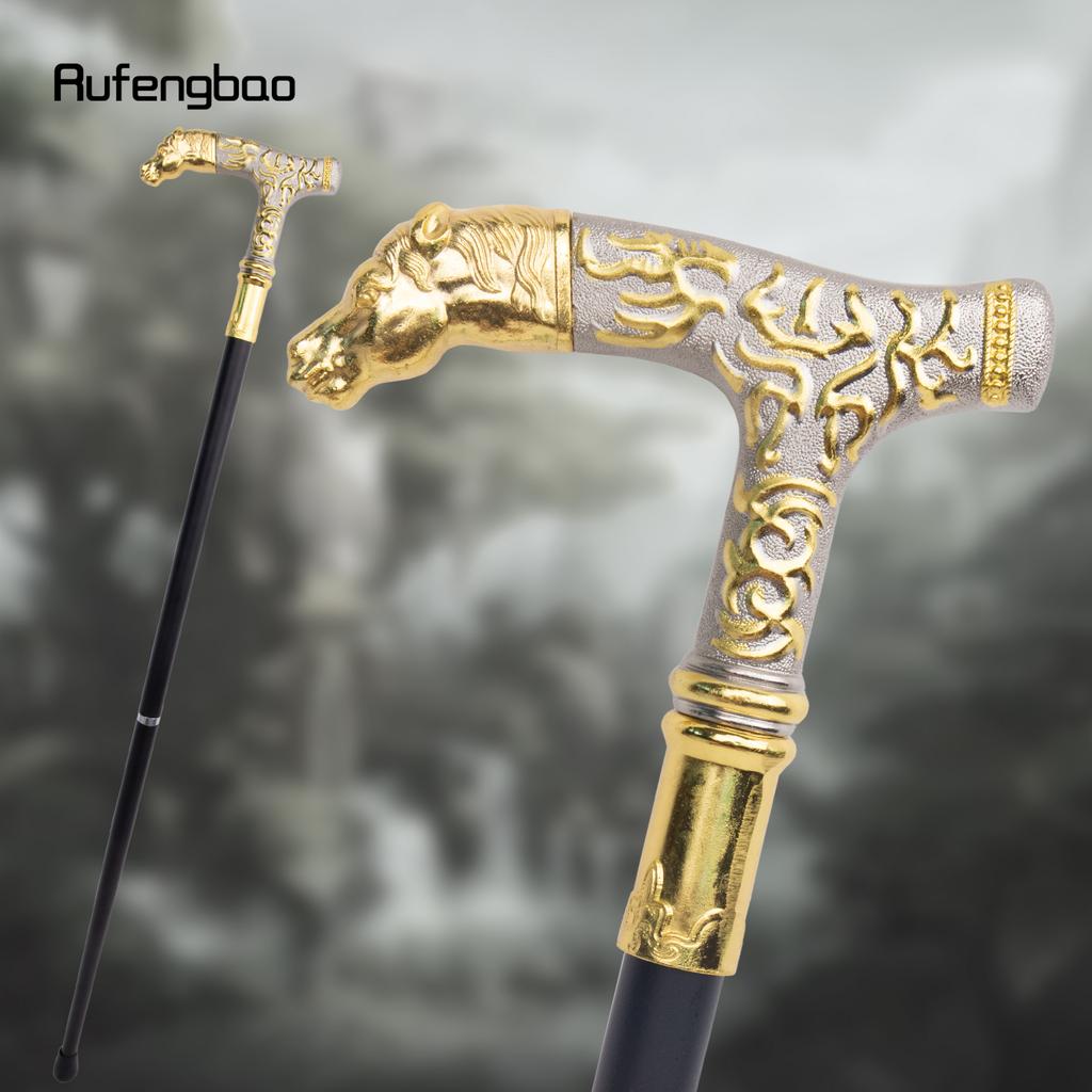 Golden White Horse Handle Luxury Walking Stick Party Fashion Elegant Walking Stick Decorative Cospaly Cane Knob Crosier 90cm