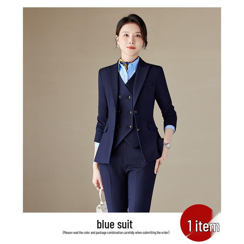 Professional Women's Autumn Suit Set - Formal Workwear for Hotel Front Desk Manager with Long-Sleeved Jacket and Pants