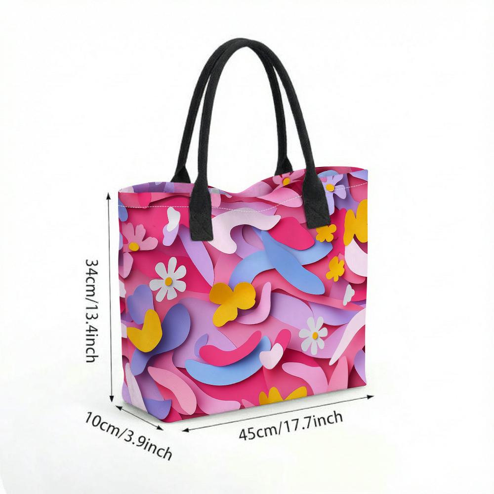 Floral Printed Tote Bag Casual Large Capacity Shoulder Handbag for Daily Use