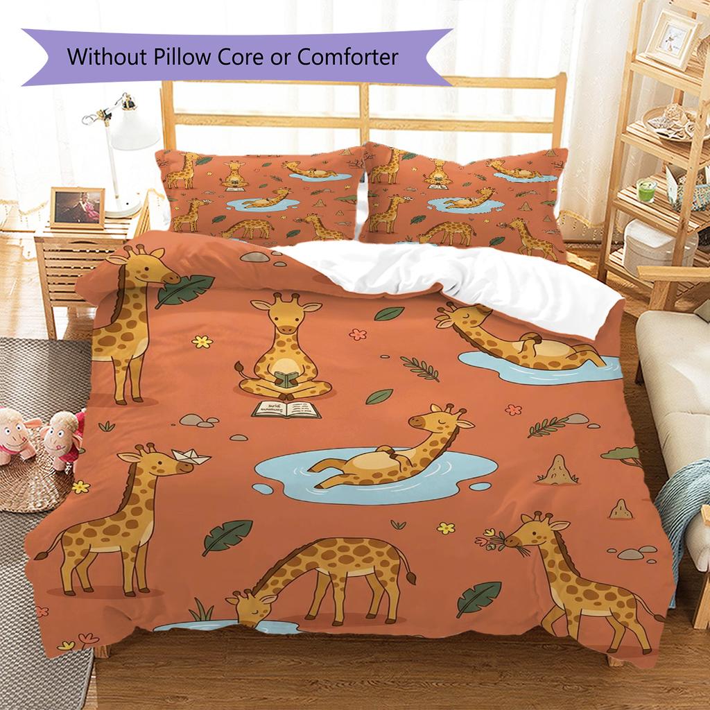 giraffe Pattern Bedding Quilt Set Quilt Cover Pillowcase Home Decoration Birthday Gift (1 * duvet cover + 2 * pillowcase, without core)