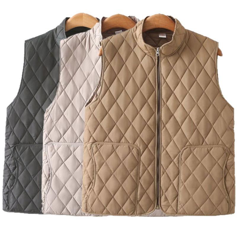 Autumn and winter vest women fleece thickened middle-aged and old mother short wear cotton-padded clothes, fragrant wind sleeveless thermal vest