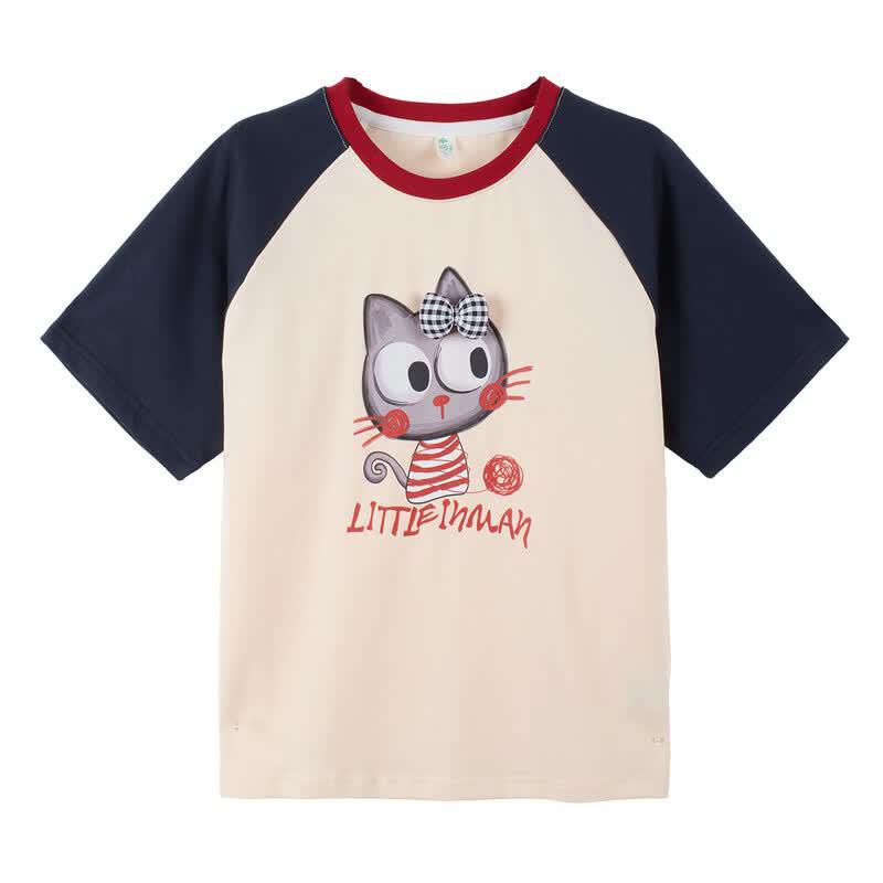 Girls' Cartoon Print Round Neck Cotton T-Shirt