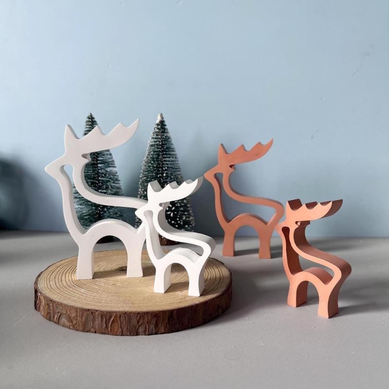 Christmas Theme Silicone Mold Elk Figurine Silicone Mould Heat Resistant For Candle Soap Christmas Decoration