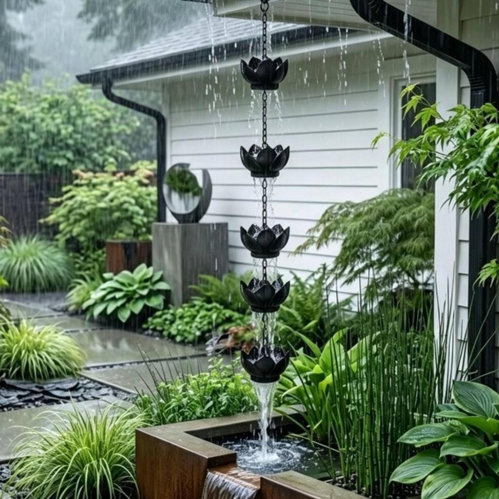 Lotus Flower Cup Rain Chain Outdoor Modern for Porch