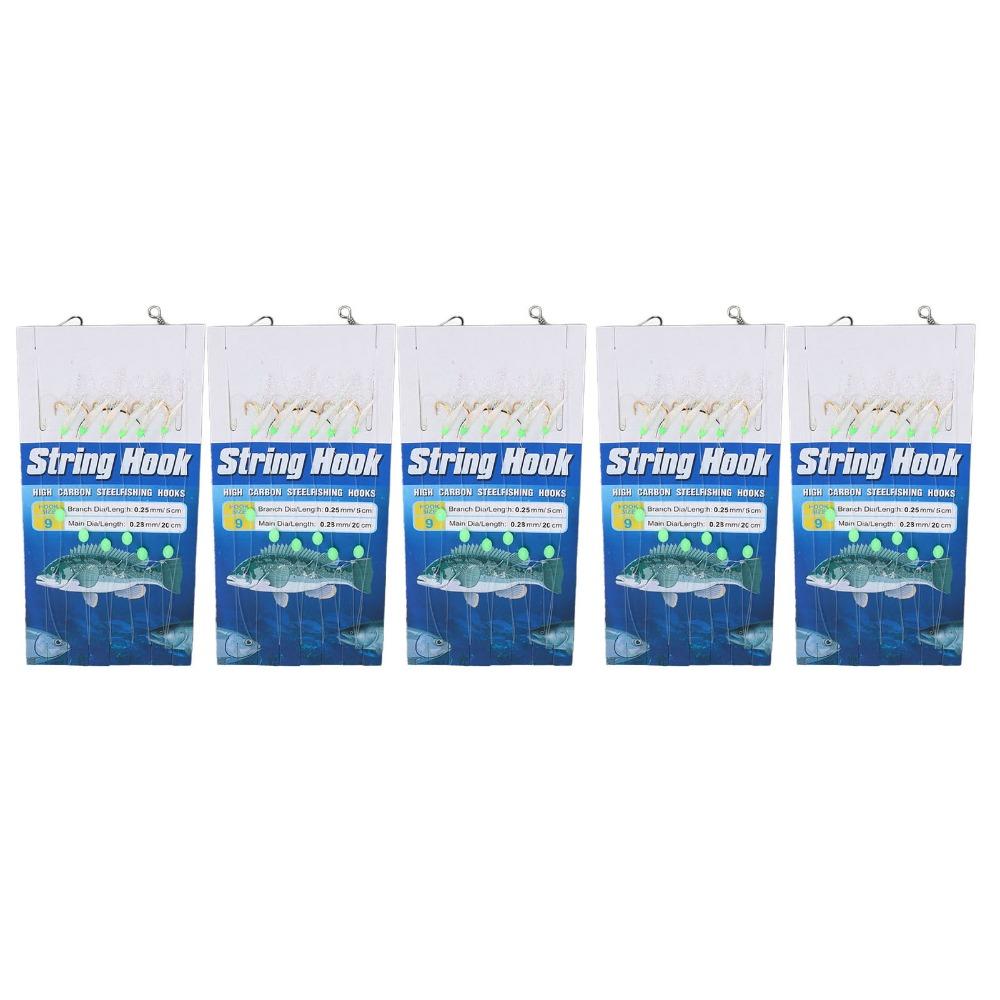 5PCS 6 Hooks Fish Skin String Hooks Carbon Steel Fishing Bait Rigs Freshwater Fishing