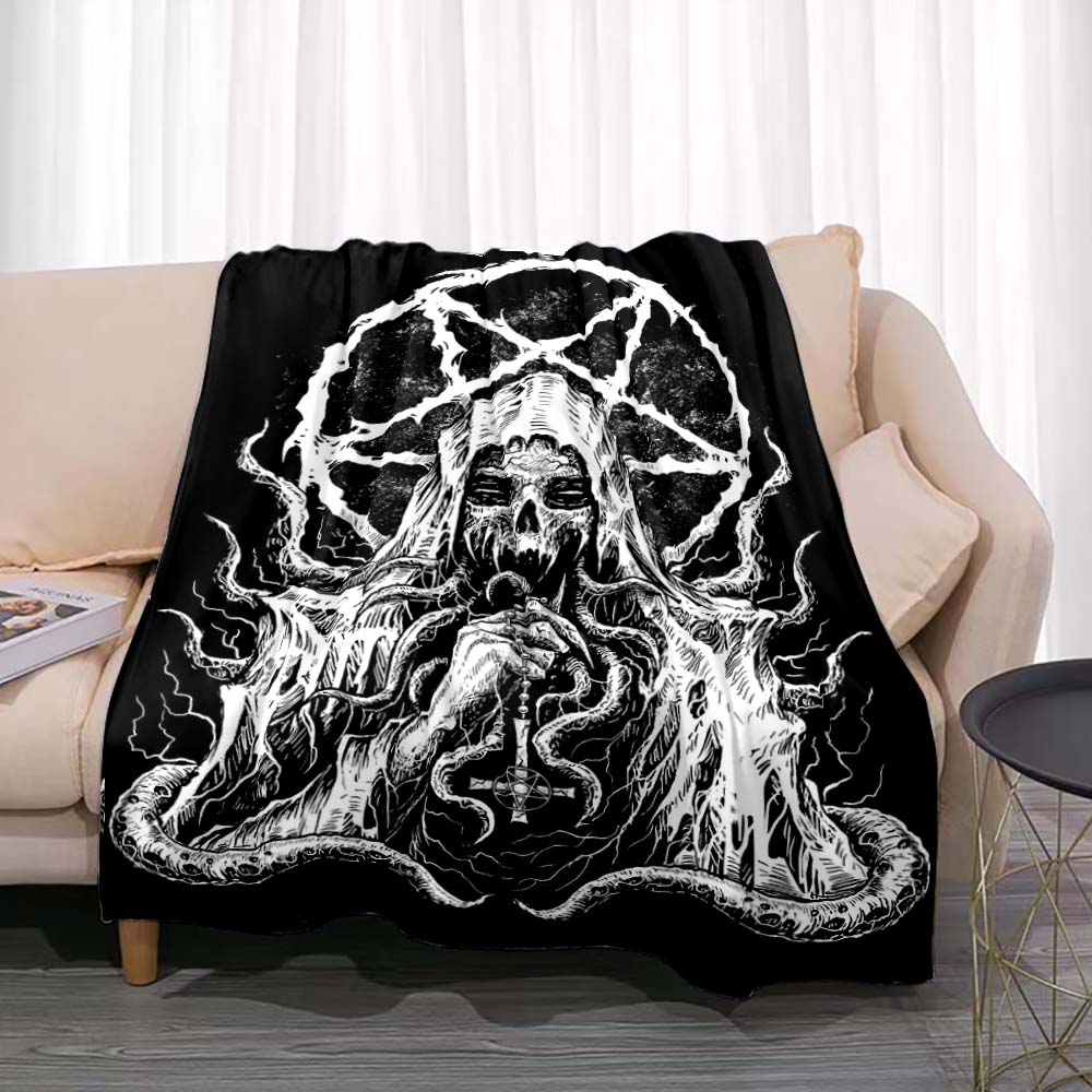 Satan Demon Evil Throw Blanket Bedspread Fleece Flannel Soft Warm Blankets Print Funny Birthday Gift Home Textiles Sofa Decor