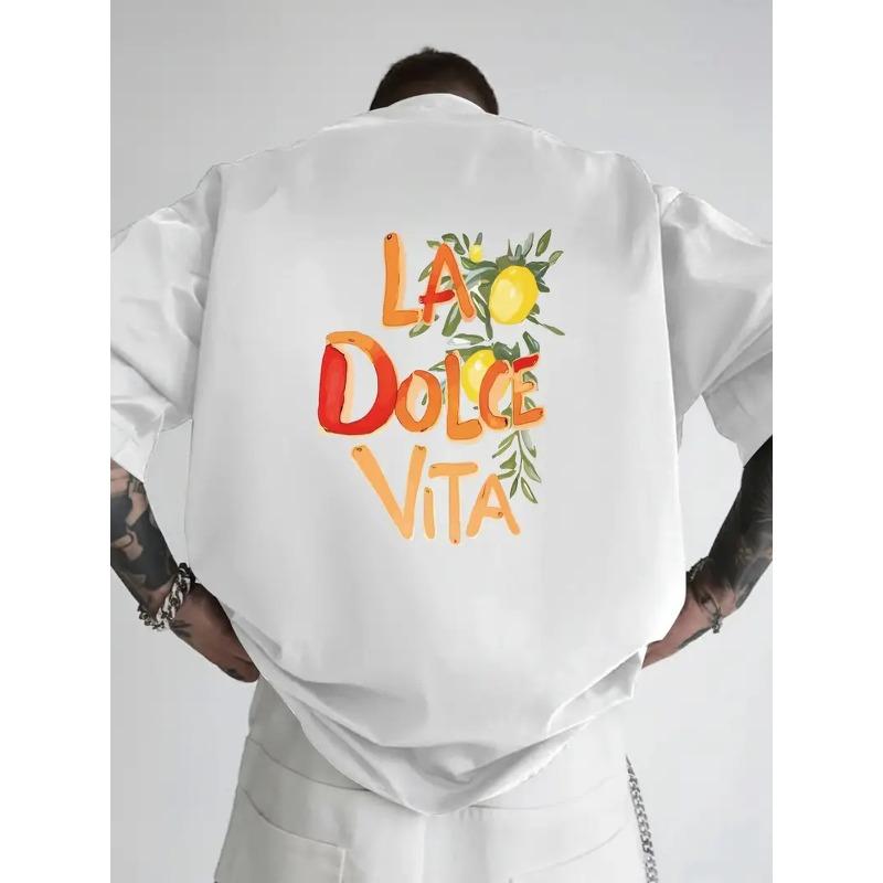 Sweet Life, Italian Style Double-Sided Print Men's Fashion Trendy T-Shirt, Suitable for Home, Daily Casual, Outdoor Fitness, Popular Style Top