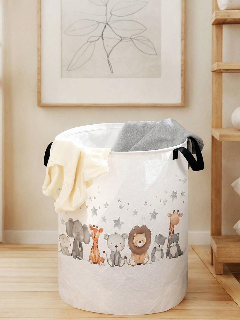 Animal laundry basket, foldable large capacity canvas storage bucket, children's toy clothing storage, home bathroom