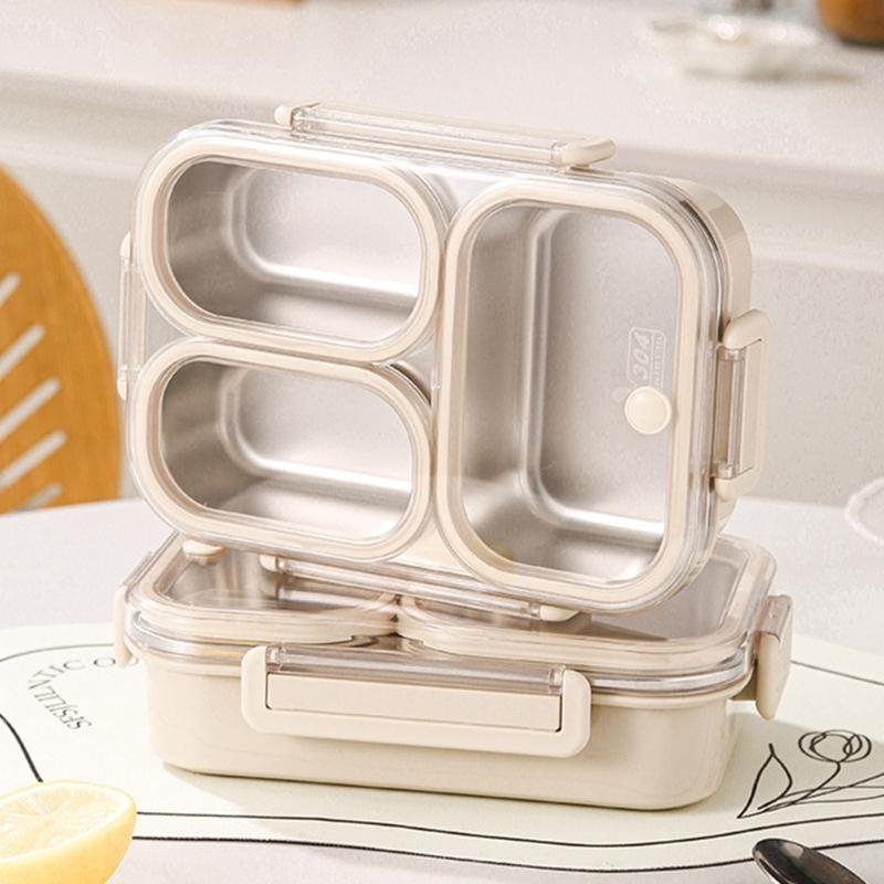 Stainless Steel Bentos Box with Plastic Lid Multi Compartment Design Leak Proof Lunch Container For Work Travel