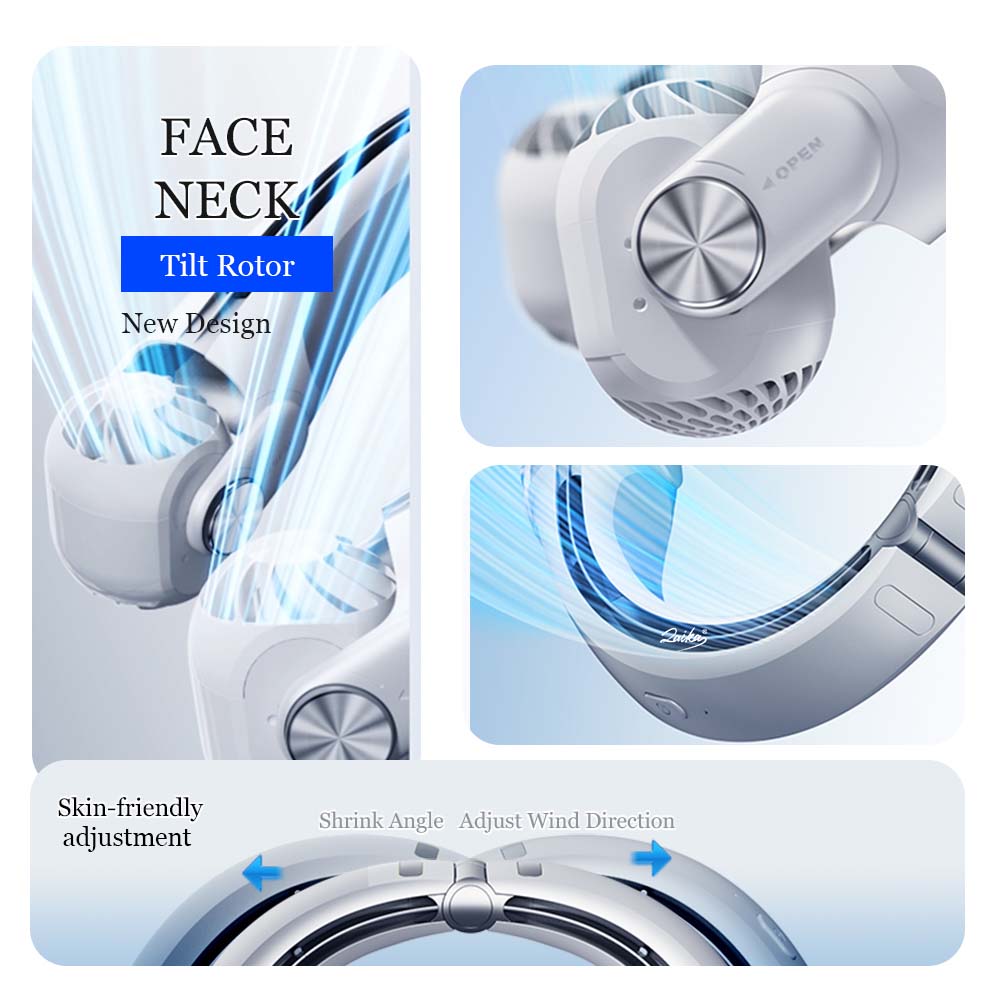 Eğilebilir Rotorlu Boyun Fanı Taşınabilir 3 Hızlı Kamp Elektrikli Fan USB Şarj Edilebilir Kanatsız Hava Soğutucu 360 ° Soğutma Hızı Süper Sessiz
