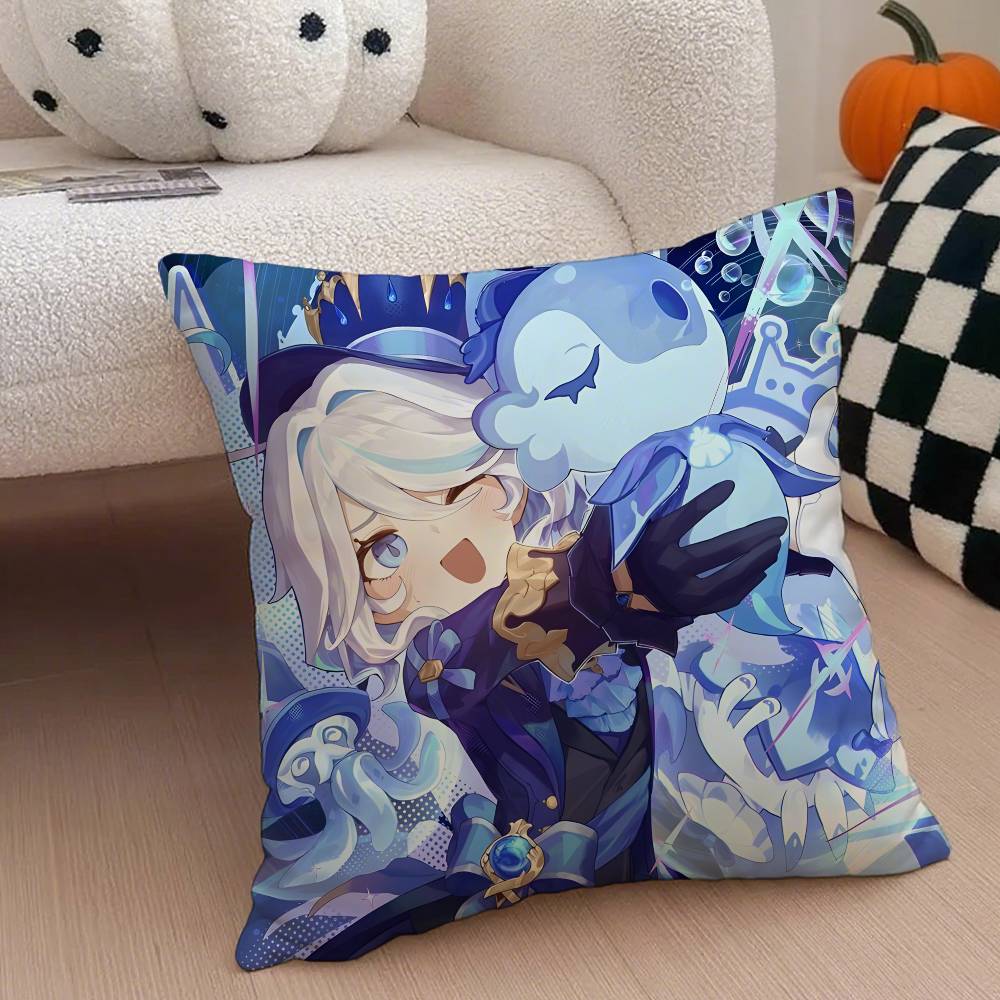 Genshin Impact Furina Anime Pillow Case Anti-dustmite Pillowcase Invisible Zipper Silky Short Plush Sofa Cushion Cover