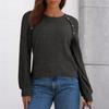 Damen Rundhals Einfarbig Hohlknopf Langarm Lässiger Strick Patchwork Top