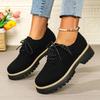 Women Plus Size Lace Up Mid Heel Loafers Round Toe British Style New Autumn Leather Shoes