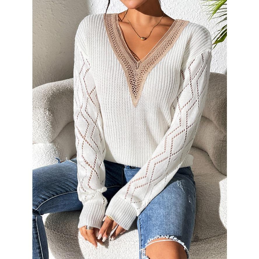 YYFS Maglioni a maniche lunghe con scollo a V, stampati in tinta unita, casual, autunno inverno, da donna