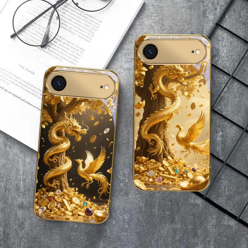 Golden Dragon Coiling For IPhone 17Pro Max 16 17 Pro 15 Pro 14 13 Plus 12 Mini 11Pro Max XR 16E 17 Air Golden glass phone case