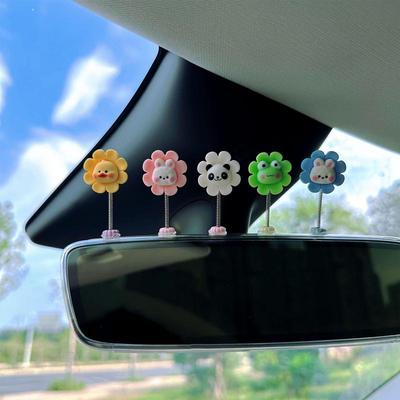 Car Dashboard Decorations 5pcs Flower Cartoon Swing Toys Center Console Decoration Animal Sunflower Bobbleheads Interior Car