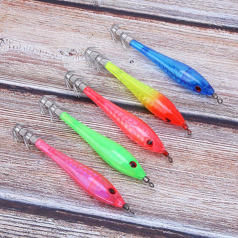 5 Pcs Luminous Squid Jigs Artificial Fishing Lures with 2 Layer Hooks Fish Tackle Accessories
