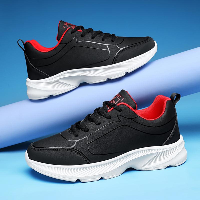 Autumn New Leather Breathable Casual Sports Shoes Large Size Lightweight Soft Sole Running Shoes