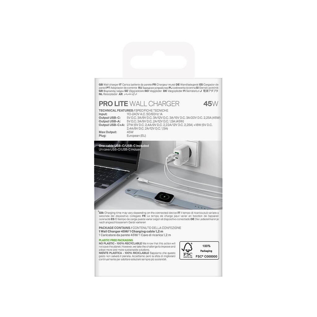 Ładowarka sieciowa USB-C USB-A PD z kablem USB-C 45W - biała