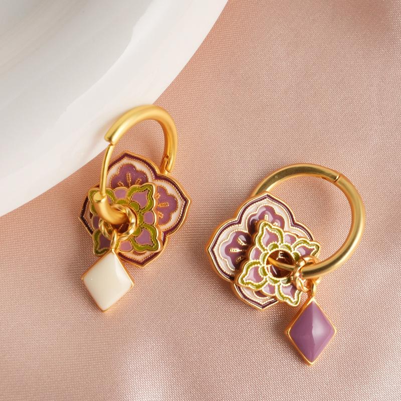 Colorful Drip Glaze Retro Chinese Earrings: Ethnic, Simple, Fashionable Style