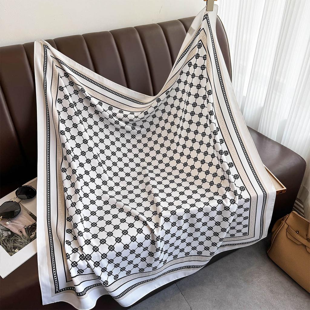 Fashionable and Light Luxury Twill Silk Scarf for Women  Japanese and Korean Simple Striped Large Square Scarf Ins Style Multifunctional Shawl Scarf