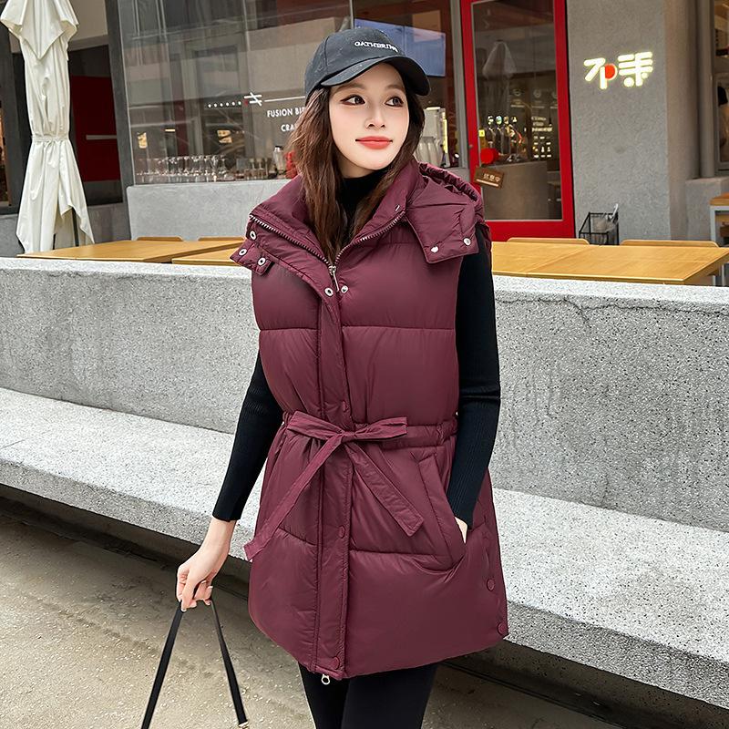 Women's milk silk waist cotton vest hooded windproof sleeveless vest an outer vest