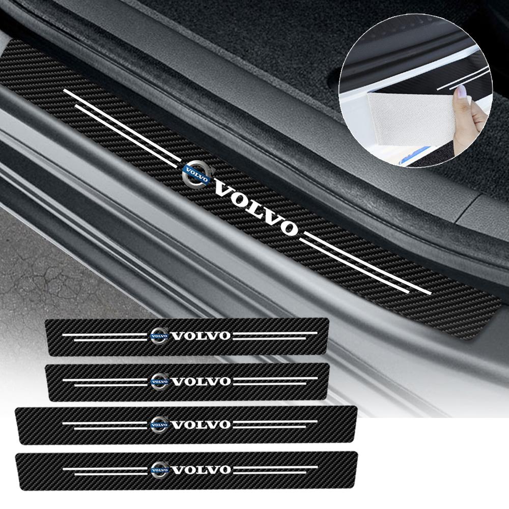 4Pcs Car Door Sill Scuff Plate Decor Carbon Fiber Stickers For Volvo S90 V90 V60 V40 XC90 S60 XC60 V70 XC40 S80 T6 EX90 EM90