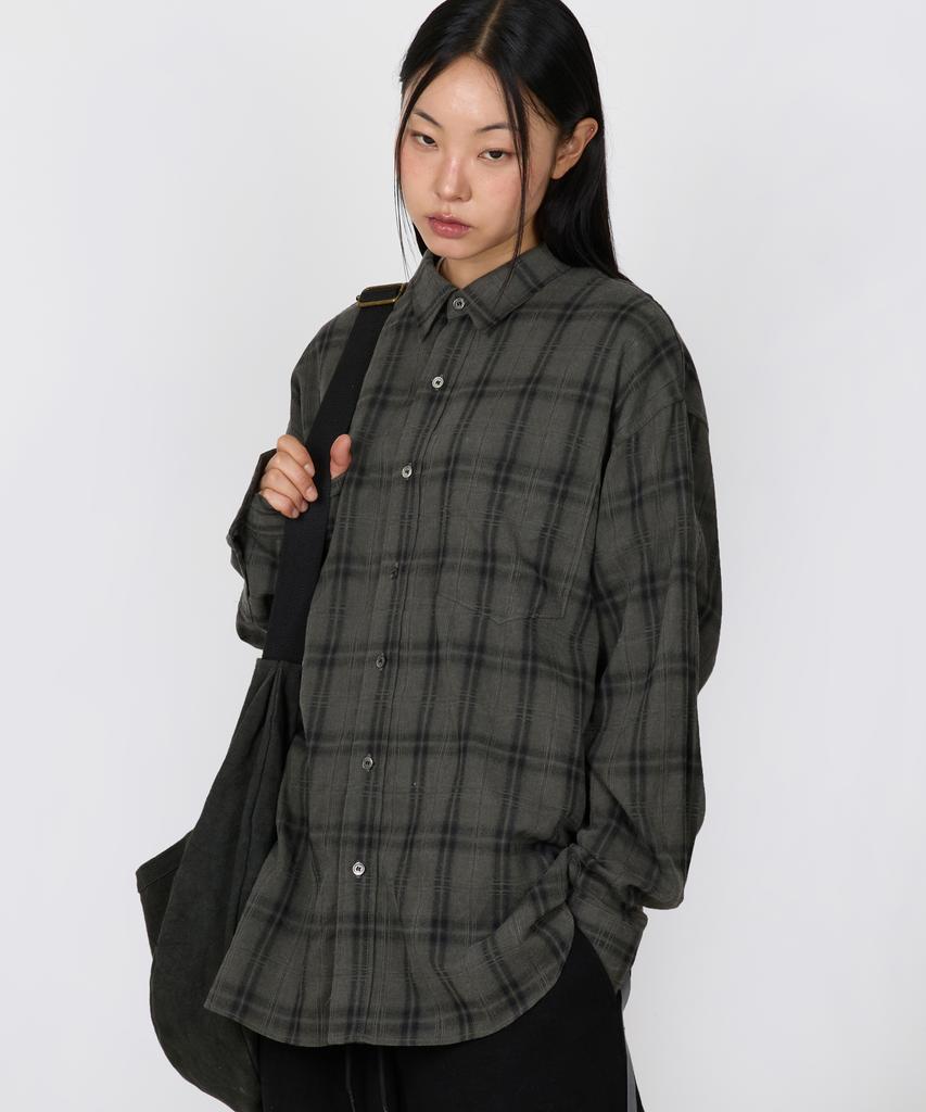 BOUNDARY Pigment Bio-Washed Oversized Check Shirt [Washed Gray]